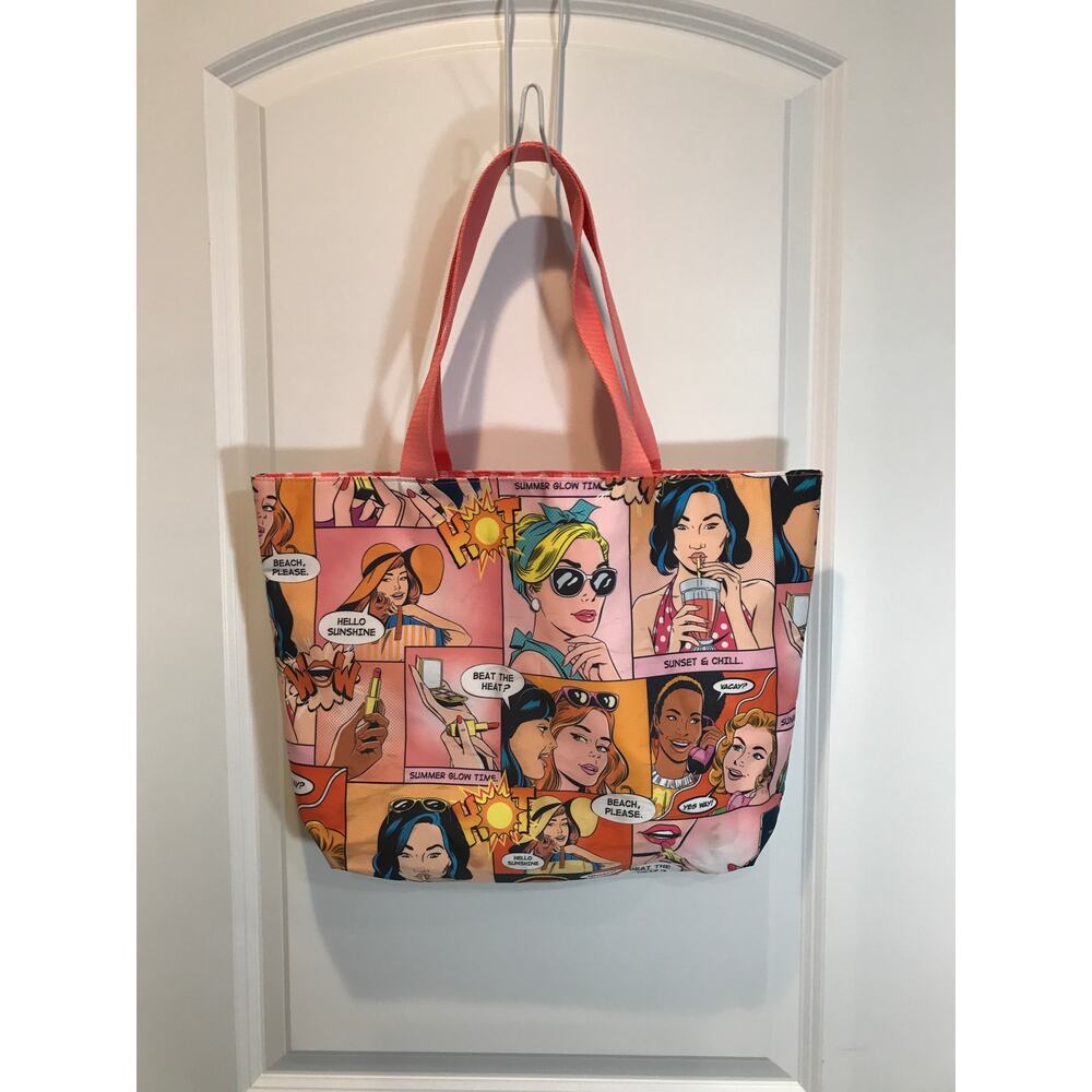 Estée Lauder Pink Comic Style Canvas Tote. EUC - Picture 2 of 5